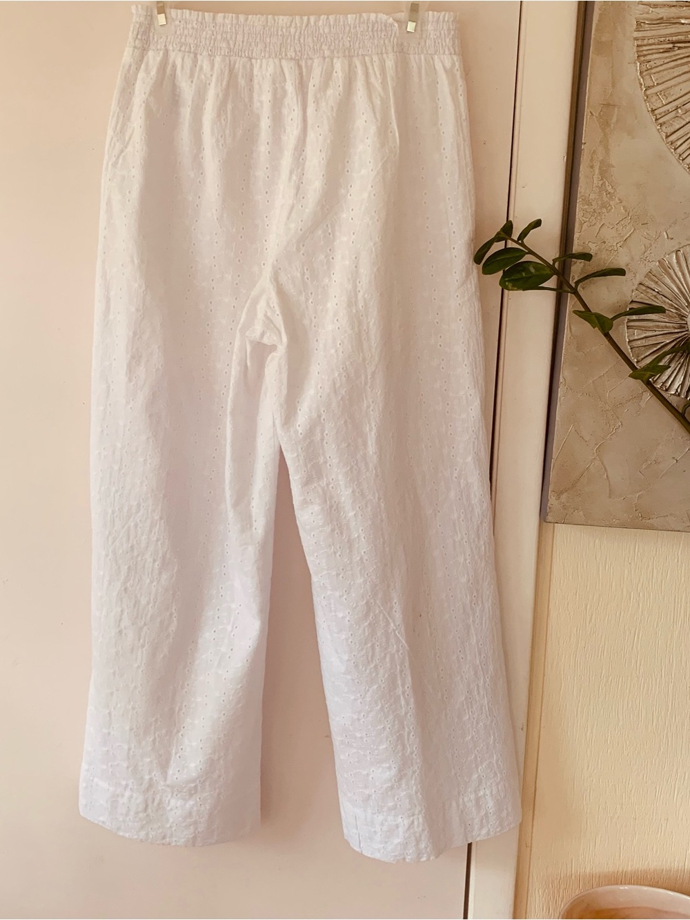 Roxy White eyelet 100% cotton lining wide-leg pants size S/P - Picture 3 of 12